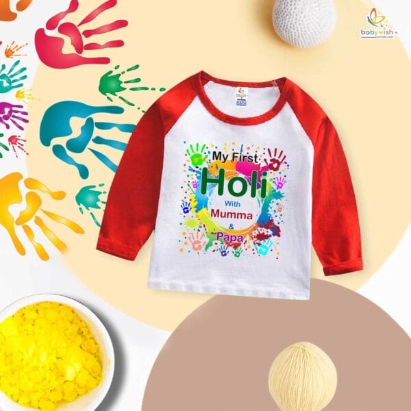 My First Holi Full Sleeve T-shirt – "Holi with Mumma" Baby Outfit for Boys & Girls – Babywish - Image 2