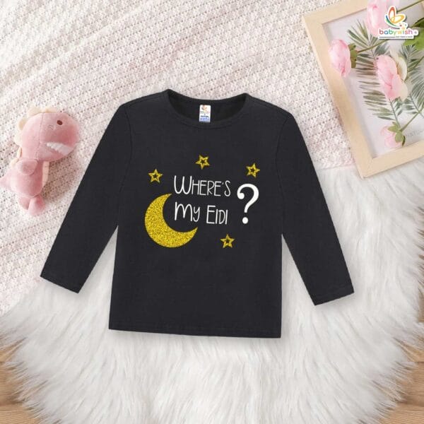 My First Eid T-Shirt for Baby – "Where's My Eidi?" Funny Eid Outfit for Boys & Girls | Islamic Festival Dress 2025 – Babywish - Image 2