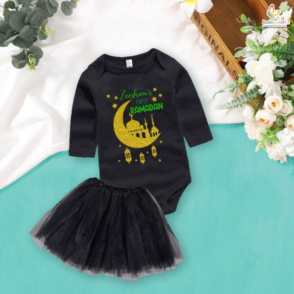 Newborn girls tutu skirt Full Sleeve romper Eid print onesies bodysuits for baby 0 to 12 months - Image 2