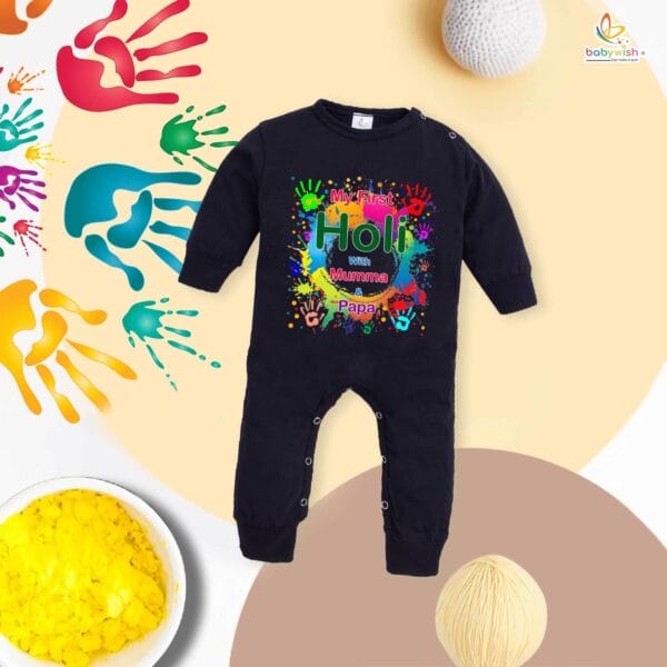 My First Holi Full Body Romper – "Holi with Mumma" Baby Bodysuit for Newborns & Infants – Babywish - Image 2