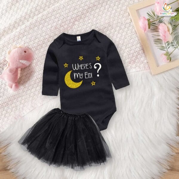 Newborn girls tutu skirt Full Sleeve romper Eid print onesies bodysuits for baby 0 to 12 months - Image 2