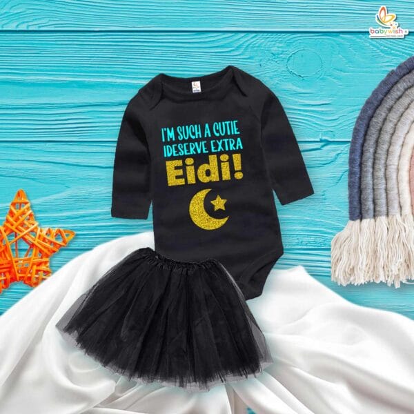 Newborn girls tutu skirt Full Sleeve romper Eid print onesies bodysuits for baby 0 to 12 months - Image 2