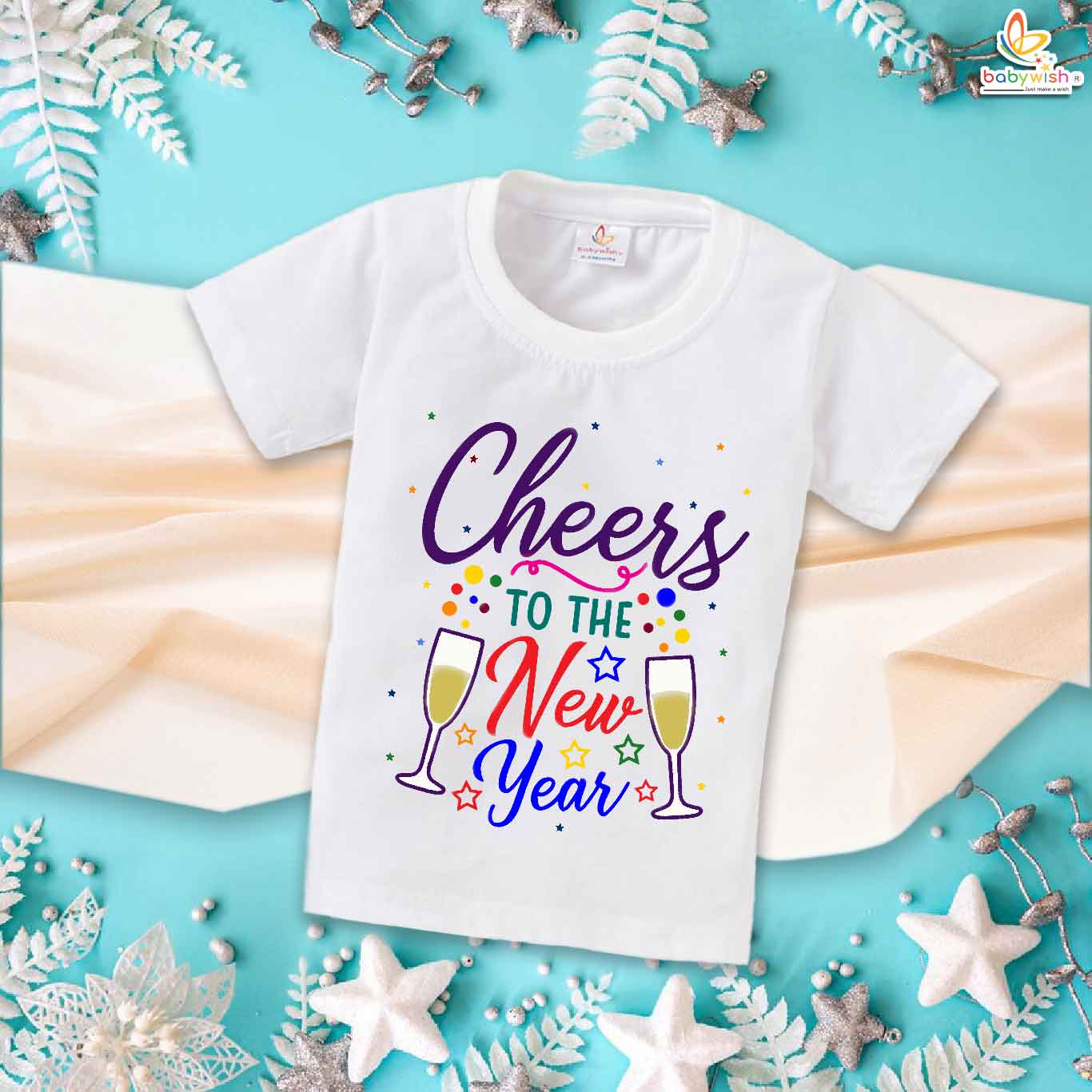 My First Happy New Year T-Shirt Cheers to the New Year Print | Unisex Half Sleeve Cotton Topwear Outfit | Cute Baby Boys & Girls Printed Celebration Clothes Stylish Festive Dress – Babywish