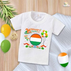 My First Republic Day T-Shirt | 26th January Heart Print Tee for Kids | Patriotic Republic Day Outfit | Indian Flag Theme T-Shirt for Baby Boys & Girls | Babywish