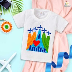 My First Republic Day T-Shirt | I Love INDIA Aeroplane Print Baby Tee | 26th January Patriotic Outfit for Kids | Republic Day T-Shirt for Babies | Babywish
