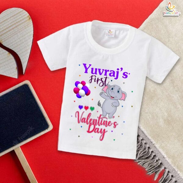 Elephant Print My First Valentine’s Day Baby T-Shirt – Cute Infant & Newborn Valentine’s Day Outfit | Soft Cotton T-Shirt for Baby Boys & Girls – Babywish