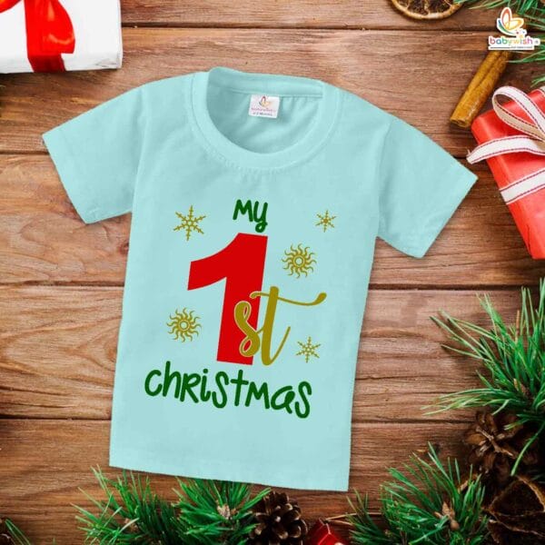 Babywish Christmas T-shirt My First Christmas T-shirt First Christmas Floral Theme - Image 2