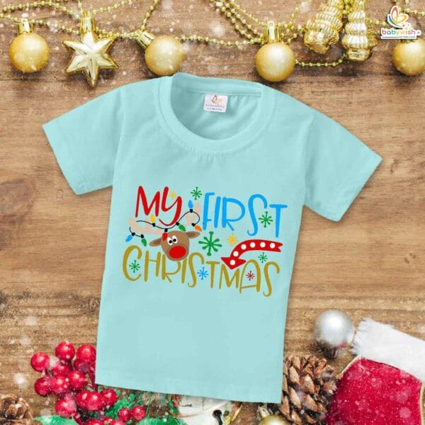 Babywish Christmas T-shirt My First Christmas T-shirt My First Christmas Floral Theme - Image 2