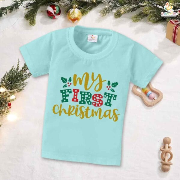 Babywish Christmas T-shirt My First Christmas T-shirt My First Greenary Christmas Print - Image 2