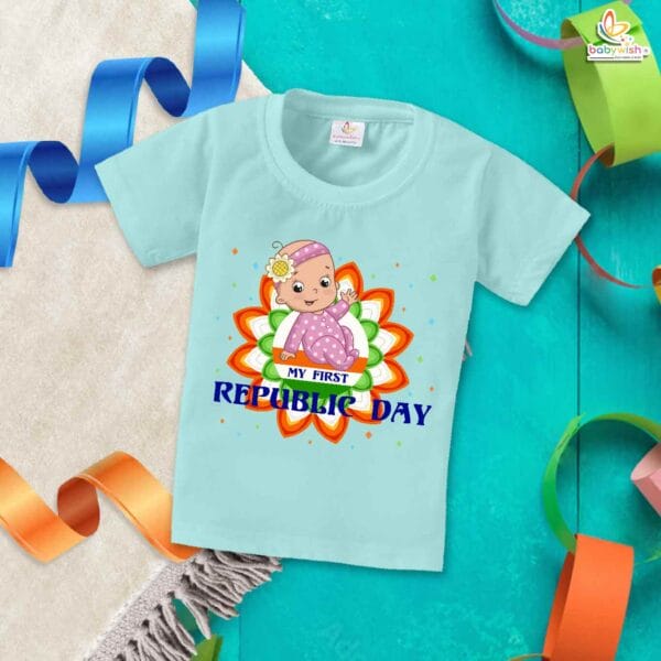 My First Republic Day T-Shirt for Baby Girl | 26th January Outfit | Cute Republic Day Dress for Infant Girls | India Flag Theme Clothes | Babywish - Image 2