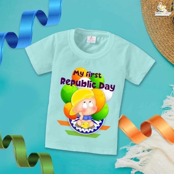 My First Republic Day T-Shirt | Balloon Print Baby Tee for 26th January | Patriotic Outfit for Infants & Toddlers | Republic Day Baby Clothes | Babywish - Image 2