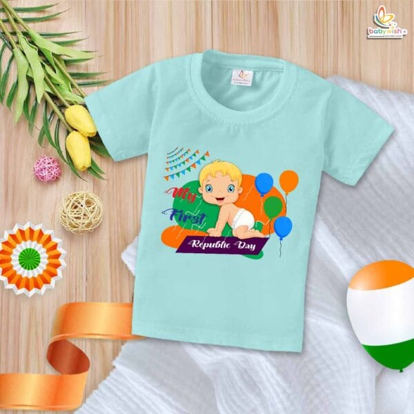 My First Republic Day T-Shirt | Baby & Balloon Print Tee for 26th January | Republic Day Outfit for Babies & Toddlers | Patriotic Kids Wear | Babywish - Image 2