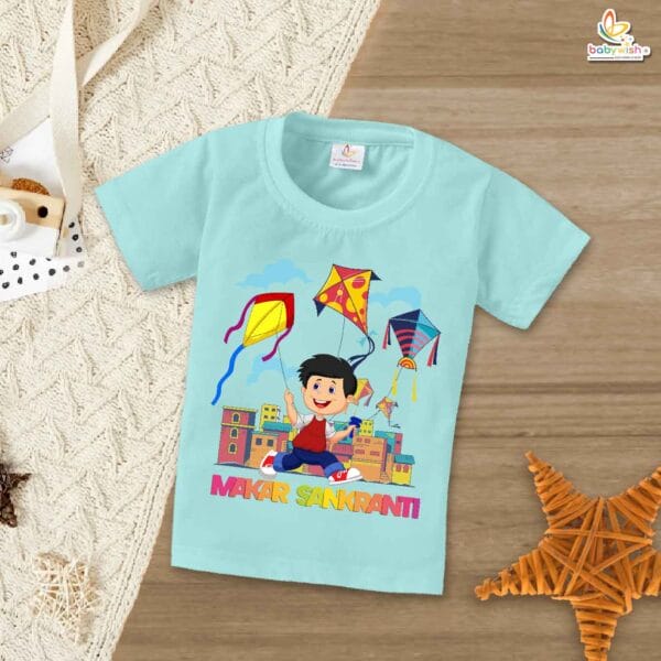 My First Makar Sankranti T-Shirt – "Makar Sankranti Boy Flying Kite" Baby T-Shirt for Boys | Soft Makar Sankranti Outfit for Newborn & Infant Boys – Babywish - Image 2