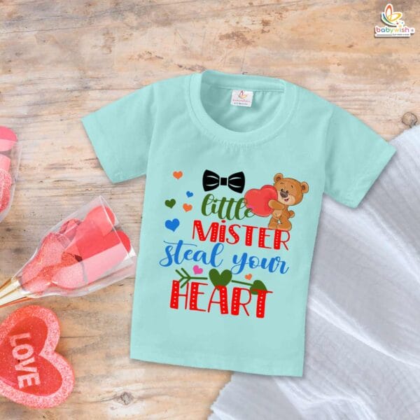 Little Mister Steal Your Heart Baby Boy T-Shirt – My First Valentine’s Day Outfit | Cute Valentine’s Day T-Shirt for Infant & Toddler Boys | Soft Baby Clothes – Babywish - Image 2