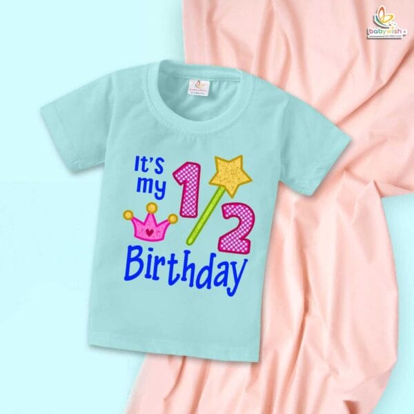 Halfway to One T-Shirt – My First Half Birthday Outfit for 6 Month Baby Boys & Girls – Cute 1/2 Birthday Celebration Shirt – Babywish - Image 2