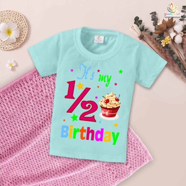 It’s My 1/2 Birthday T-Shirt – My First Half Birthday Outfit for Baby Boys & Girls – Cute Cherry Design 6 Month Shirt – Babywish - Image 2