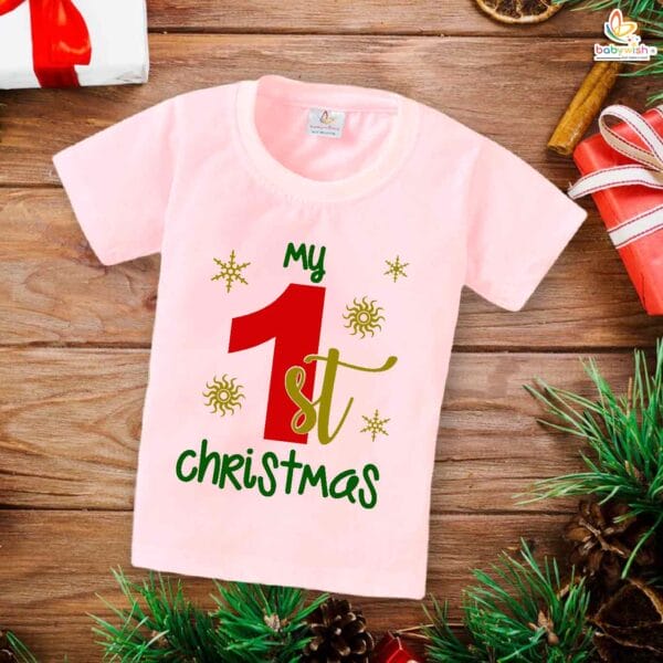 Babywish Christmas T-shirt My First Christmas T-shirt First Christmas Floral Theme - Image 3