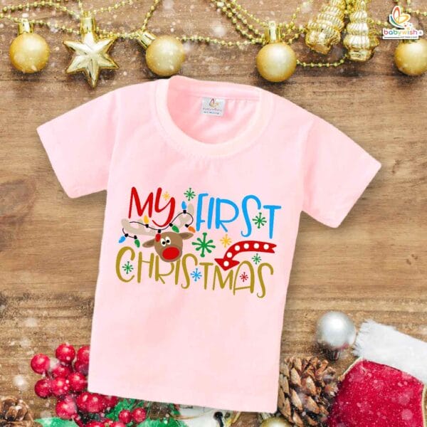 Babywish Christmas T-shirt My First Christmas T-shirt My First Christmas Floral Theme - Image 3