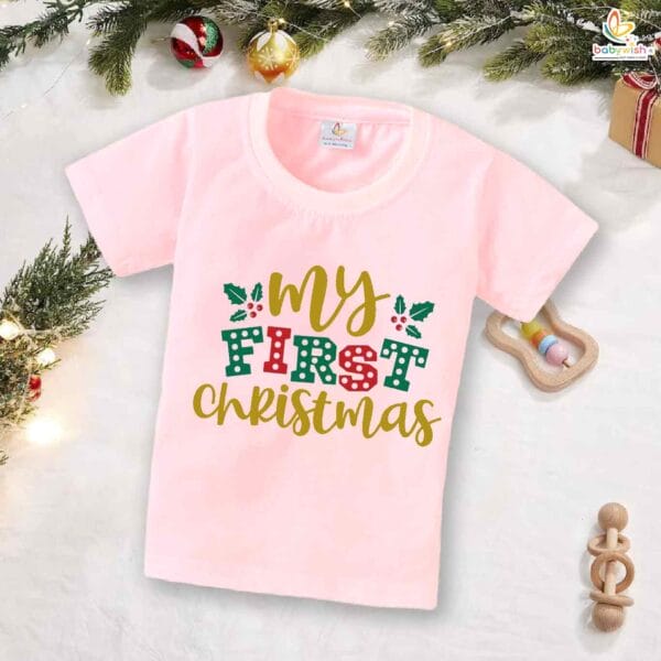 Babywish Christmas T-shirt My First Christmas T-shirt My First Greenary Christmas Print - Image 3