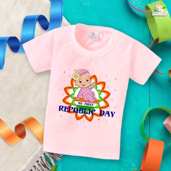 My First Republic Day T-Shirt for Baby Girl | 26th January Outfit | Cute Republic Day Dress for Infant Girls | India Flag Theme Clothes | Babywish - Image 3