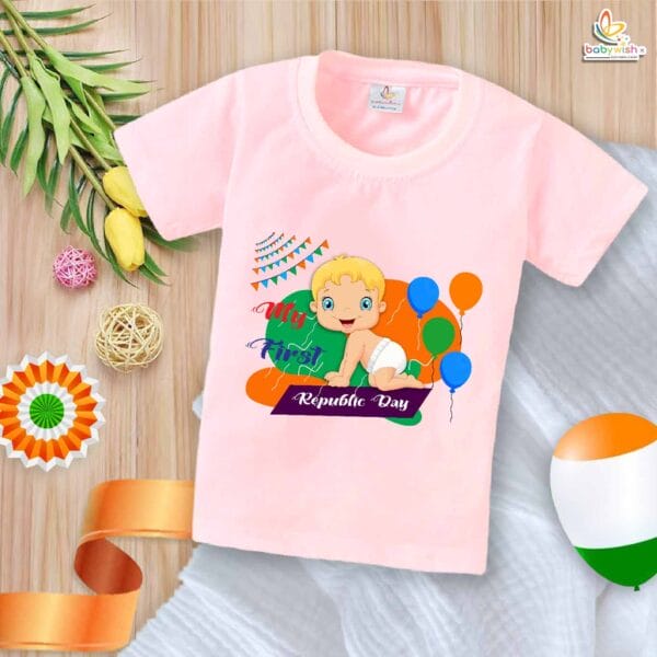 My First Republic Day T-Shirt | Baby & Balloon Print Tee for 26th January | Republic Day Outfit for Babies & Toddlers | Patriotic Kids Wear | Babywish - Image 3