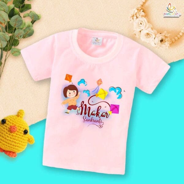 My First Makar Sankranti T-Shirt – Cute Kite Design Baby T-Shirt for Girls | Soft Makar Sankranti Outfit for Newborn & Infant Girls – Babywish - Image 3