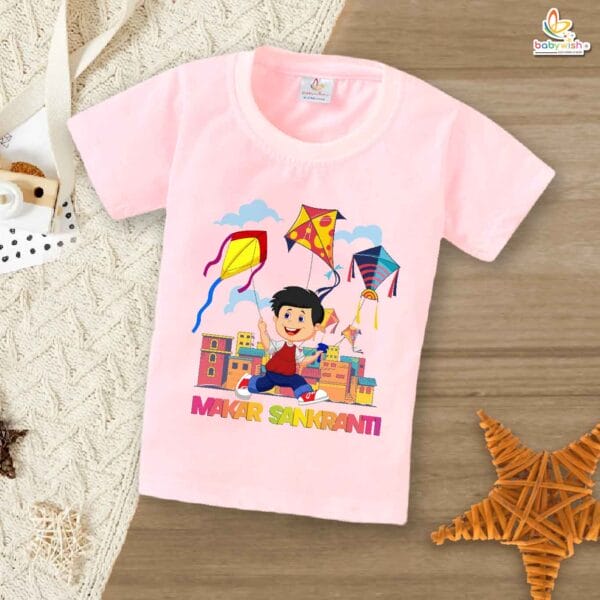 My First Makar Sankranti T-Shirt – "Makar Sankranti Boy Flying Kite" Baby T-Shirt for Boys | Soft Makar Sankranti Outfit for Newborn & Infant Boys – Babywish - Image 3