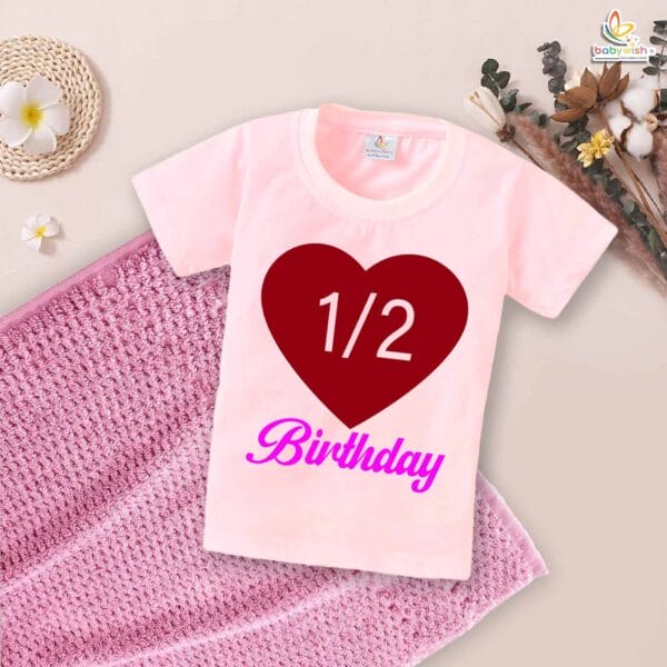 My First 1/2 Birthday T-Shirt – Baby Half Birthday Outfit for 6 Month Old Boys & Girls – Cute Heart Design Shirt – Babywish - Image 3