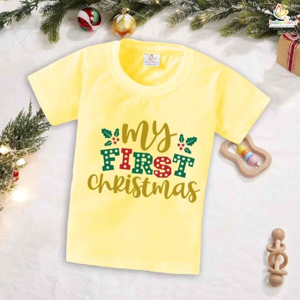Babywish Christmas T-shirt My First Christmas T-shirt My First Greenary Christmas Print - Image 4