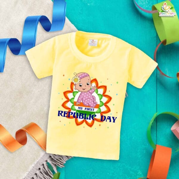 My First Republic Day T-Shirt for Baby Girl | 26th January Outfit | Cute Republic Day Dress for Infant Girls | India Flag Theme Clothes | Babywish - Image 4