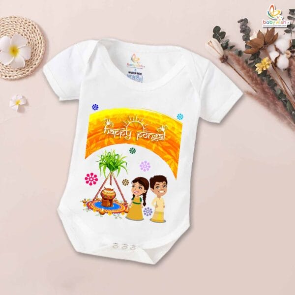 Pongal Floral Print My First Pongal Romper – Cute Newborn & Infant Bodysuit for Pongal Celebration | Baby Pongal Romper for Boys & Girls – Babywish - Image 5