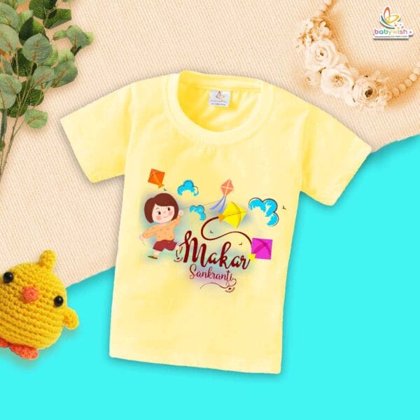 My First Makar Sankranti T-Shirt – Cute Kite Design Baby T-Shirt for Girls | Soft Makar Sankranti Outfit for Newborn & Infant Girls – Babywish - Image 4