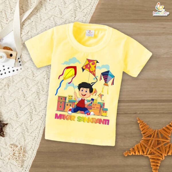 My First Makar Sankranti T-Shirt – "Makar Sankranti Boy Flying Kite" Baby T-Shirt for Boys | Soft Makar Sankranti Outfit for Newborn & Infant Boys – Babywish - Image 4