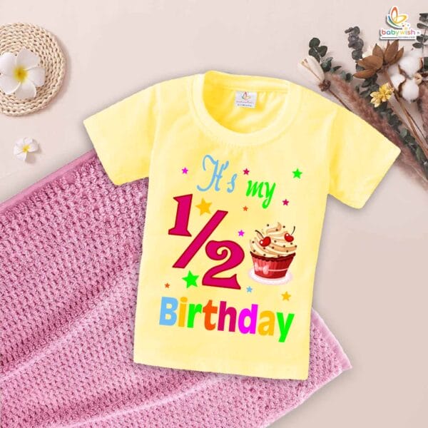 It’s My 1/2 Birthday T-Shirt – My First Half Birthday Outfit for Baby Boys & Girls – Cute Cherry Design 6 Month Shirt – Babywish - Image 4