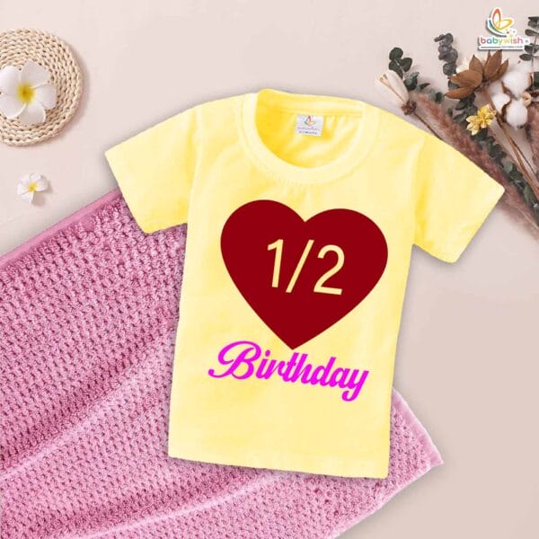 My First 1/2 Birthday T-Shirt – Baby Half Birthday Outfit for 6 Month Old Boys & Girls – Cute Heart Design Shirt – Babywish - Image 4
