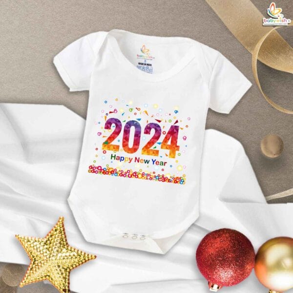 Babywish New Year Romper Clothes My First New Year Bodysuits 2024 Happy New Year Balloon Lamp Print - Image 5