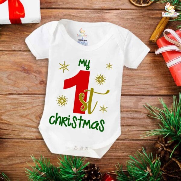 Babywish Christmas Romper Clothes My First Merry Christmas Bodysuits First Christmas Floral Theme - Image 5