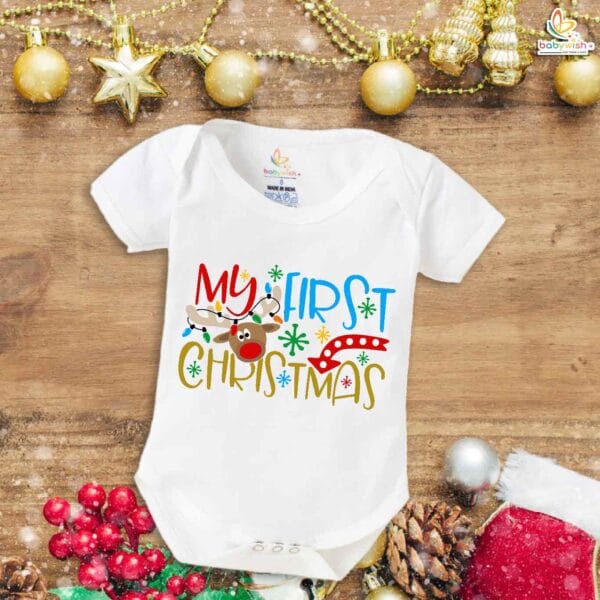 Babywish Christmas Romper Clothes My First Merry Christmas Bodysuits My First Christmas Floral Theme - Image 5