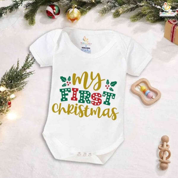 Babywish Christmas Romper Clothes My First Merry Christmas Bodysuits My First Greenary Christmas Print - Image 5