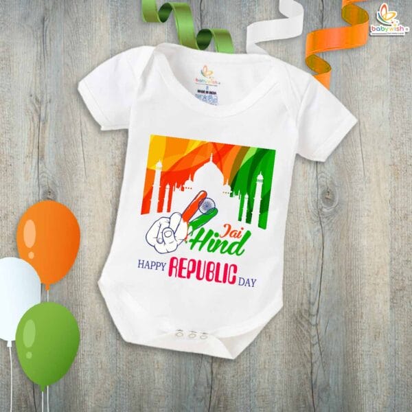 My First Republic Day Romper | Jai Hind Baby Bodysuit with Taj Mahal Print | Newborn Republic Day Outfit for Boys & Girls – Babywish - Image 5