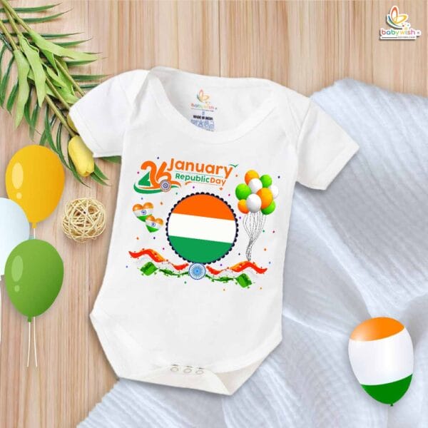 My First Republic Day Romper | 26th January Republic Day Heart Print Baby Bodysuit | Patriotic Outfit for Boys & Girls – Babywish - Image 5