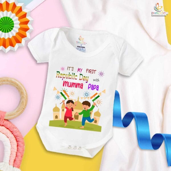 My First Republic Day Romper | It’s My First Republic Day with Mumma Papa Baby Bodysuit | Patriotic 26th January Outfit for Boys & Girls – Babywish - Image 5