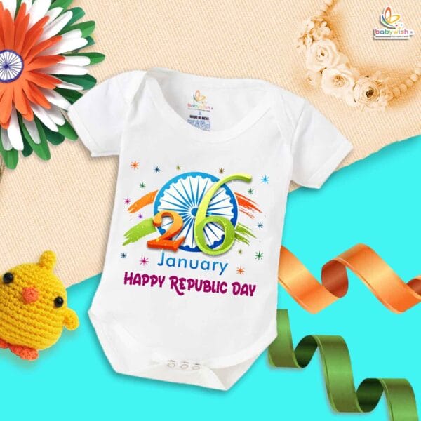 My First Republic Day Romper | 26th January Happy Republic Day Bodysuit | Ashok Chakra Baby Outfit | Patriotic Baby Clothes | Babywish - Image 5