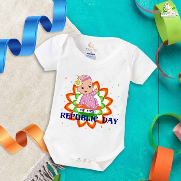 My First Republic Day Romper for Baby Girl | 26th January Bodysuit | Patriotic Outfit for Infant Girls | Republic Day Baby Clothes | Babywish - Image 5