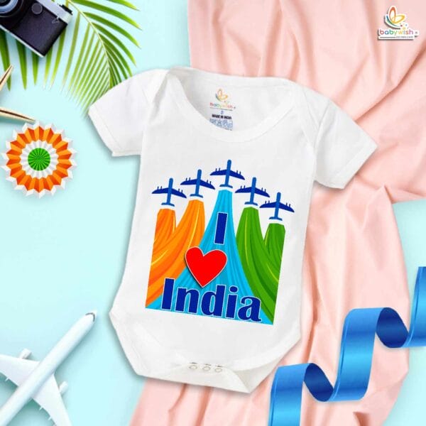 My First Republic Day Romper | I Love INDIA Bodysuit with Airplane Print | 26th January Patriotic Baby Outfit | Republic Day Clothes for Infants | Babywish - Image 5