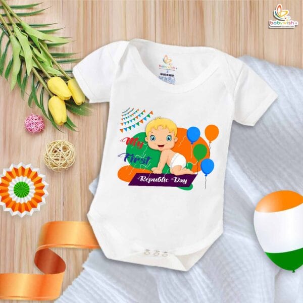 My First Republic Day Romper | Baby & Balloon Print Bodysuit for 26th January | Patriotic Republic Day Outfit for Infants | Baby Clothes for National Festivals | Babywish - Image 5