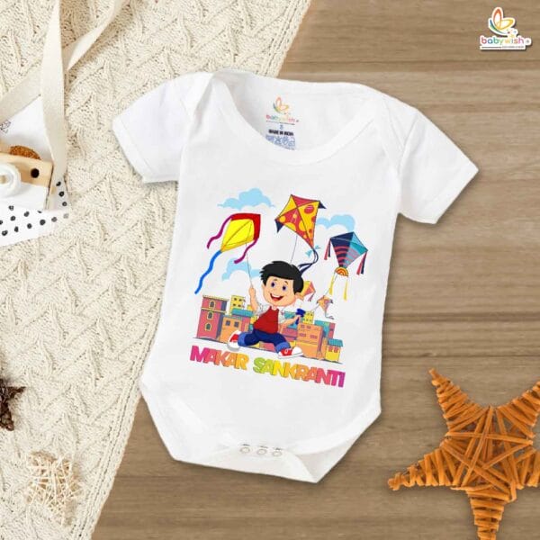 My First Makar Sankranti Baby Romper – Flying Kite Print Bodysuit for Boys | Perfect Makar Sankranti Outfit for Newborns & Infants – Babywish - Image 5