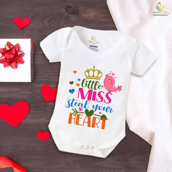 Little Miss Steal Your Heart Baby Romper – My First Valentine’s Day Bodysuit for Newborn & Infant Girls | Cute Valentine’s Day Baby Outfit | Soft Baby Clothes – Babywish - Image 5