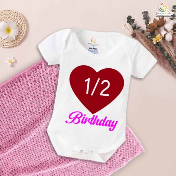 1/2 Birthday Romper with Heart Design – My First Half Birthday Bodysuit for 6 Month Baby Girls & Boys – Cute Infant Outfit – Babywish - Image 5