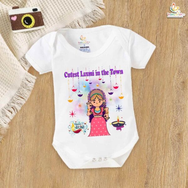 Babywish Baby Diwali Romper Bodysuit My First Diwali Cutest Laxmi in the Town - Image 5